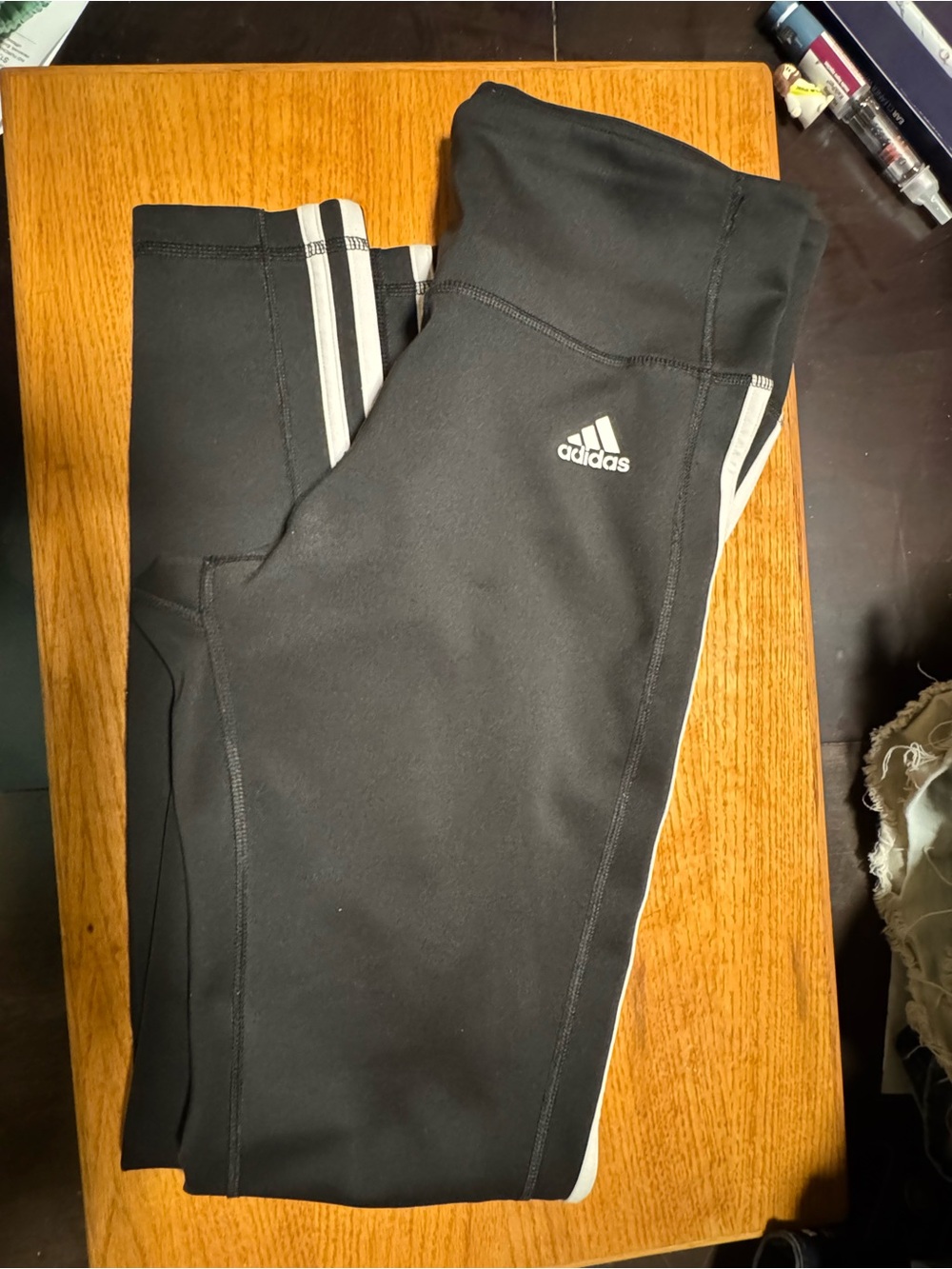 adidas Black Leggings with White Side Stripes